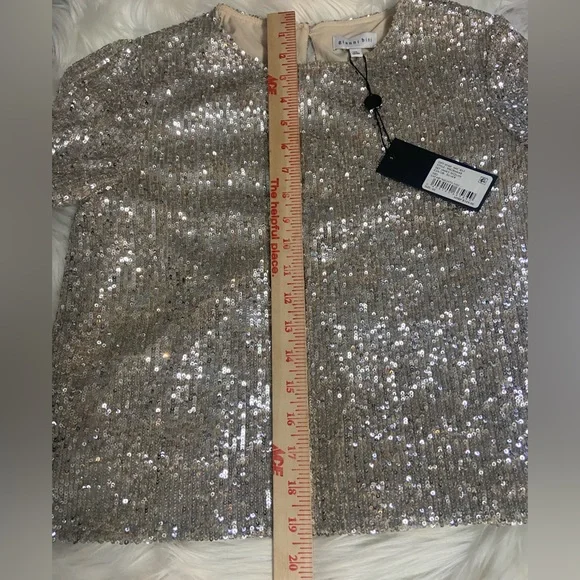 Gianni Bini Silver Sequin Short Sleeve Top - Picture 7 of 11